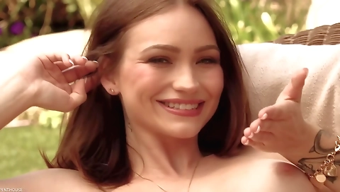 Sexy brunette hair with a dildo fuck