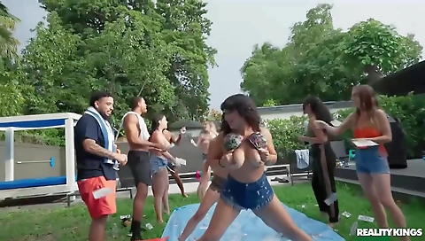 Sexy young blonde swallows a big load