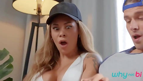 Blonde slutty whore takes a black cock up her ass two